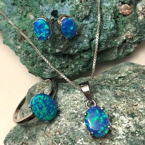 AlphaVariable Blue Opal Ring + Earrings + Necklace